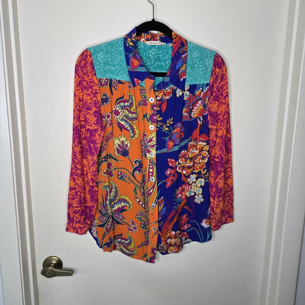 Soft Surroundings Colorful Floral Button-Up Tunic MP